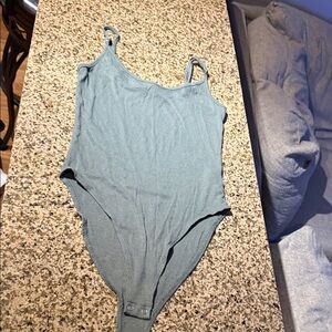Forever 21 Sage Green Ribbed Button-Front Bodysuit
